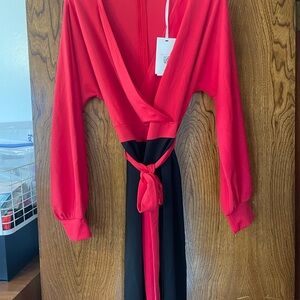 Grace Karin Red and Black Long Sleeve Dress